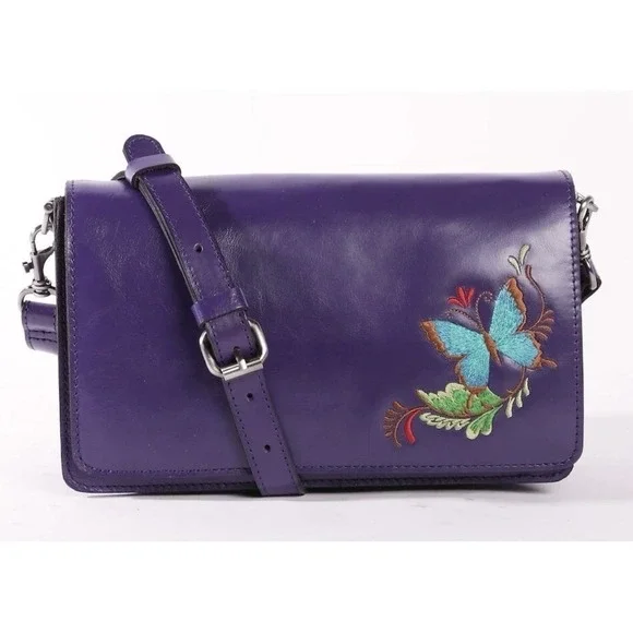 Patricia Nash Annecy Flap Violet Embroidered Crossbody Bag Butterfly Flap - Picture 1 of 16